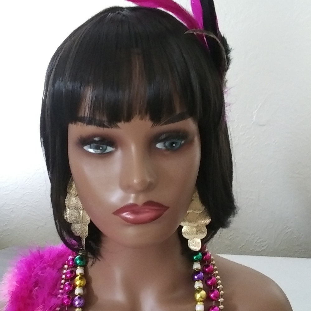 Mardi Gras Ensemble, Quality Mardi Gras Beads, Feather Boa, Pink Hair Ext. Earri